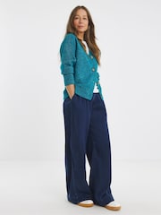 JD Williams Blue V-Neck Button Through Knitted Cardigan With Seam Detail - Image 4 of 4