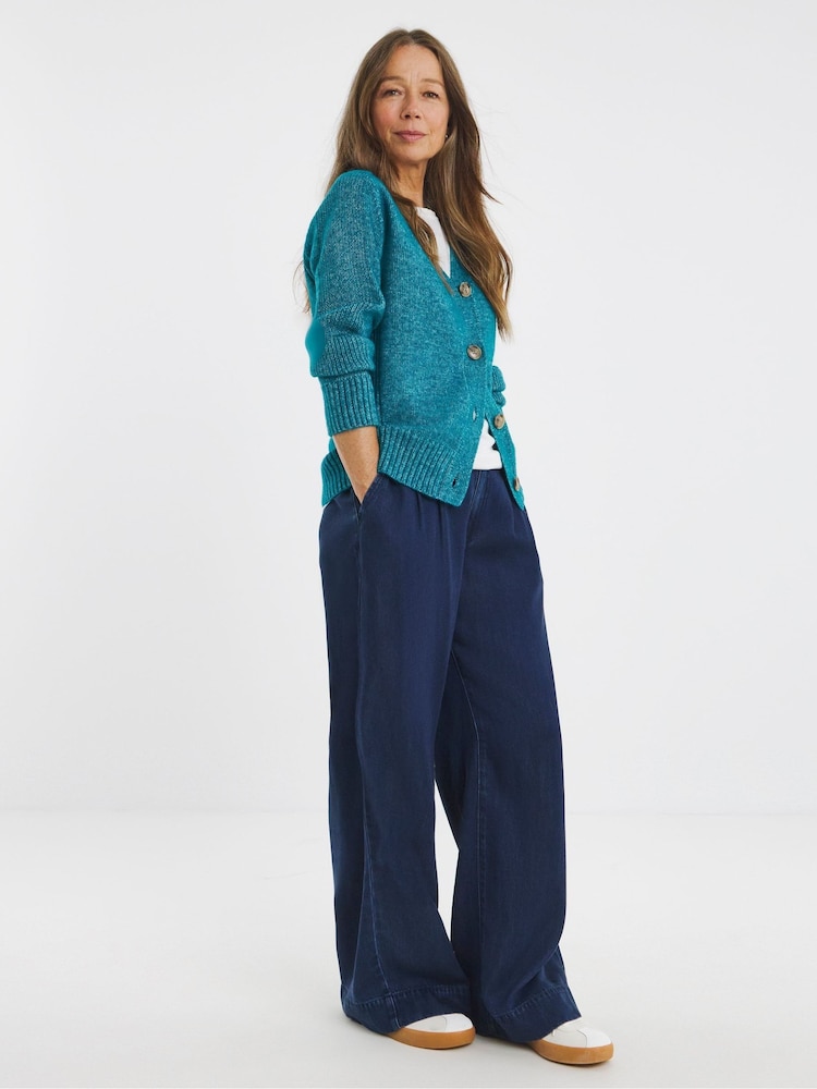 JD Williams Blue V-Neck Button Through Knitted Cardigan With Seam Detail - Image 4 of 4