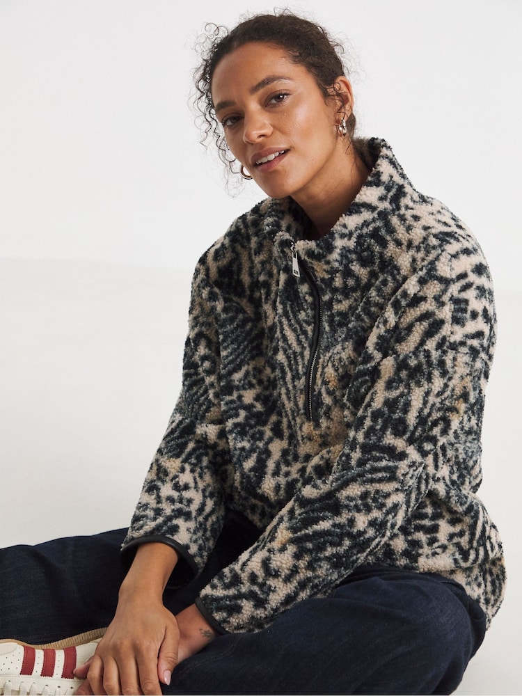JD Williams Animal Print Longline Quarter Zip Borg Fleece - Image 1 of 4