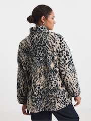 JD Williams Animal Print Longline Quarter Zip Borg Fleece - Image 2 of 4