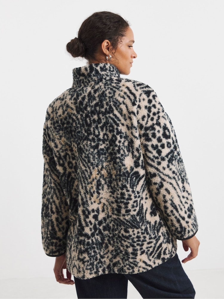 JD Williams Animal Print Longline Quarter Zip Borg Fleece - Image 2 of 4 JD Williams Animal Print Longline Quarter Zip Borg Fleece - Image 2 of 4