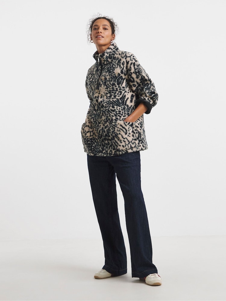 JD Williams Animal Print Longline Quarter Zip Borg Fleece - Image 4 of 4