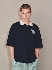 כחול כהה - חולצת פולו עם צווארון בצבע מנוגד, סדרת EDIT - תמונה 2 מתוך 8