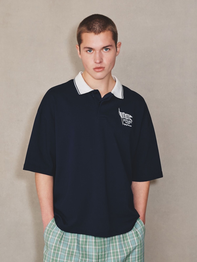 כחול כהה - חולצת פולו עם צווארון בצבע מנוגד, סדרת EDIT - תמונה 2 מתוך 8