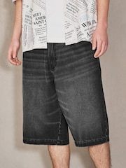 Black Denim Jumbo Jorts - Image 1 of 11