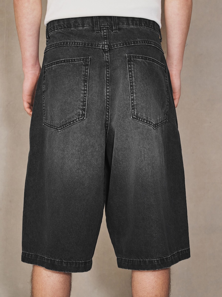 Black Denim Jumbo Jorts - Image 2 of 11