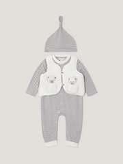 Monsoon White Newborn Polar Bear Gilet & Sleepsuit Set - Image 1 of 3