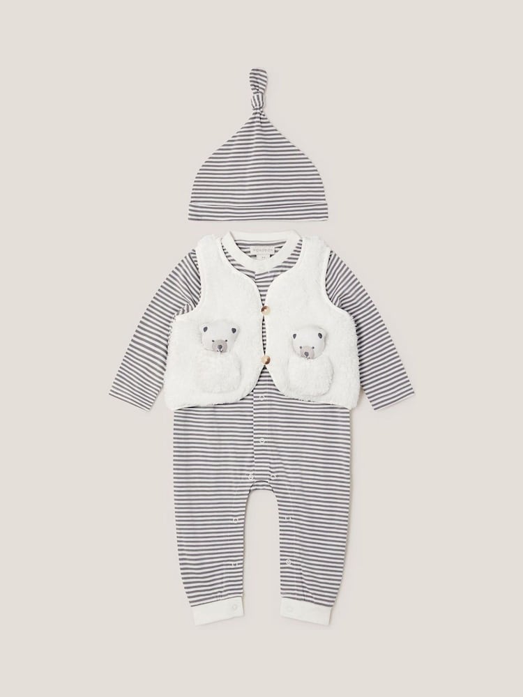 Monsoon White Newborn Polar Bear Gilet & Sleepsuit Set - Image 1 of 3
