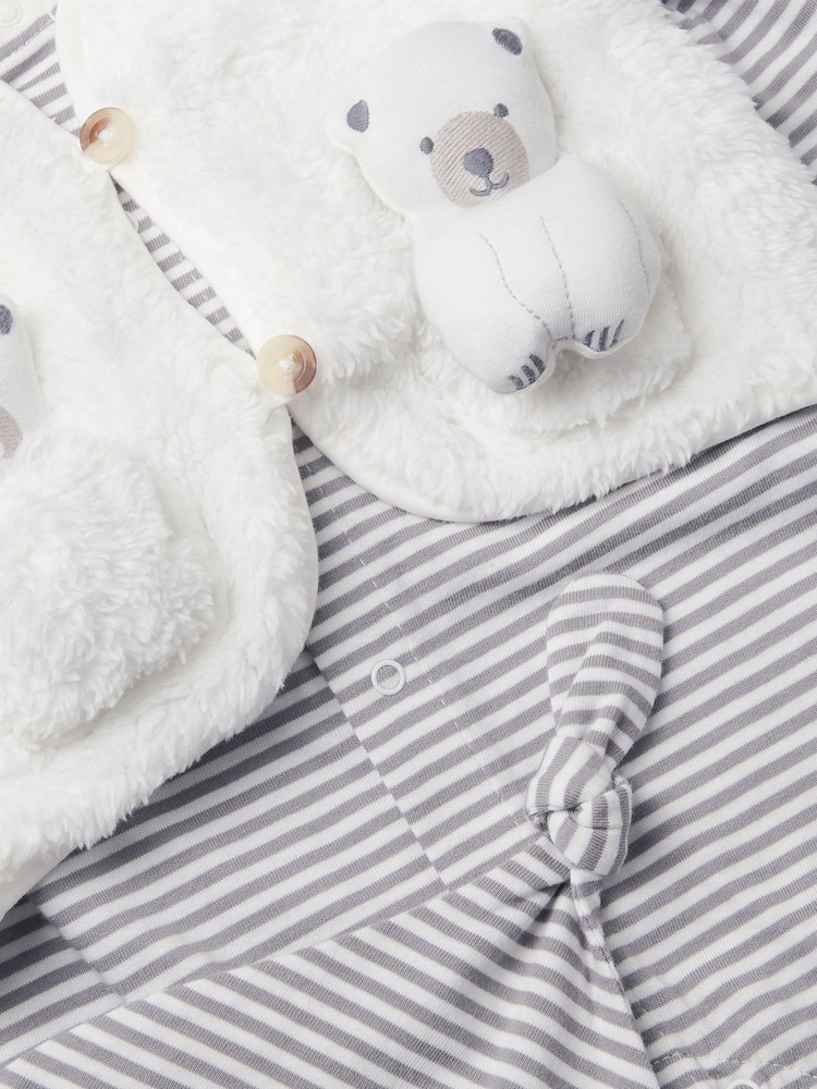 Monsoon White Newborn Polar Bear Gilet & Sleepsuit Set - Image 3 of 3