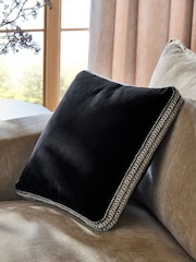 Black/White 50 x 50cm Plait Boxy Edge Cotton Velvet Cushion - Image 1 of 4