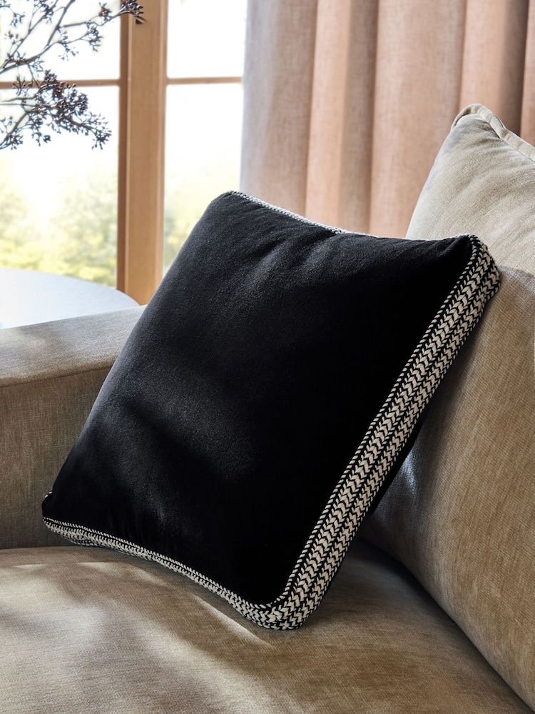 Black/White 50 x 50cm Plait Boxy Edge Cotton Velvet Cushion - Image 1 of 4