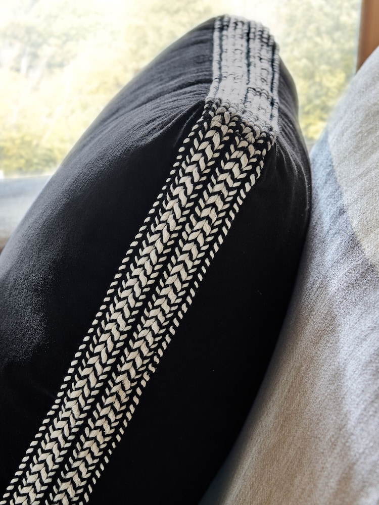Black/White 50 x 50cm Plait Boxy Edge Cotton Velvet Cushion - Image 2 of 4