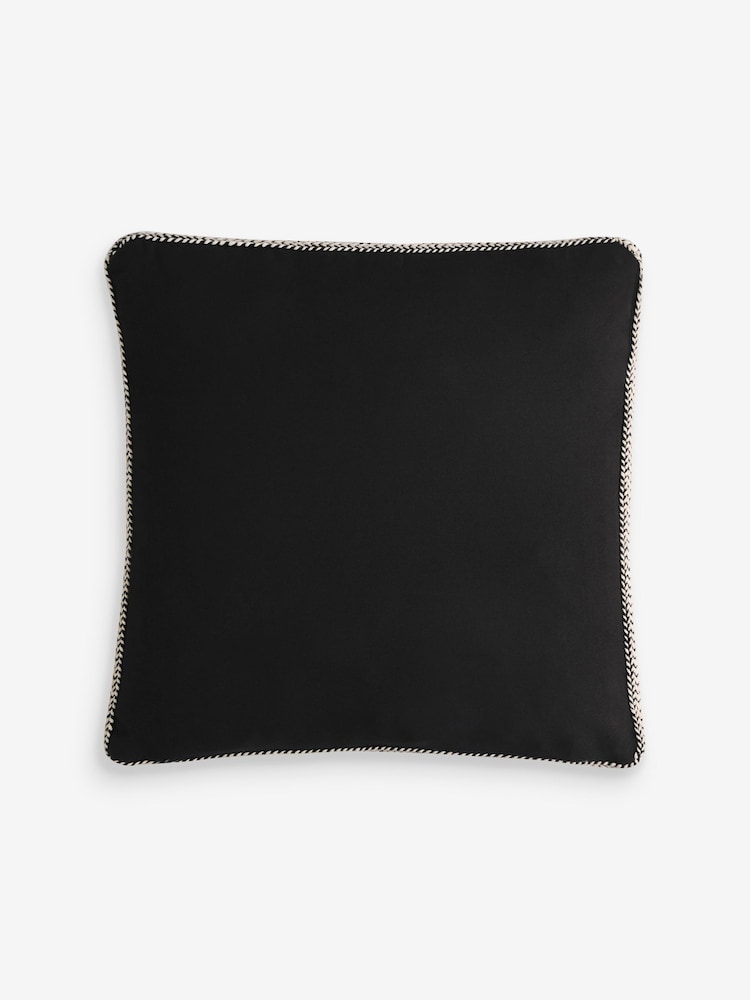 Black/White 50 x 50cm Plait Boxy Edge Cotton Velvet Cushion - Image 4 of 4