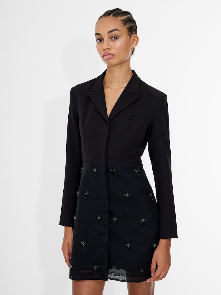 French Connection Black Darcy Embellished Tailored Dress - Image 1 of 7 French Connection Black Darcy Embellished Tailored Dress - Image 1 of 7