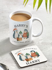 Loveabode Personalised Christmas Penguin Mug & Coaster Gift Set - Image 1 of 4