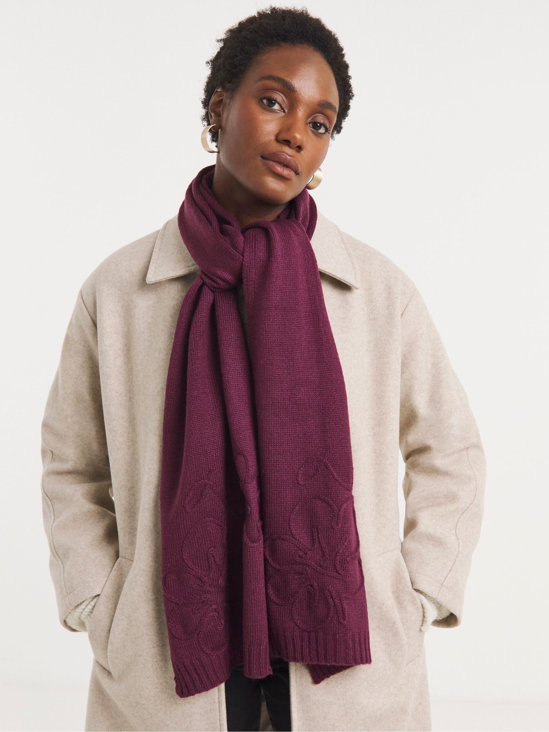 Buy JD Williams Purple Floral Embroidered Knitted Scarf from Next