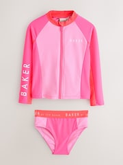 Baker by Ted Baker Pink Colour Block Rach 3 Piece Vest and Bikini Set - Image 1 of 7