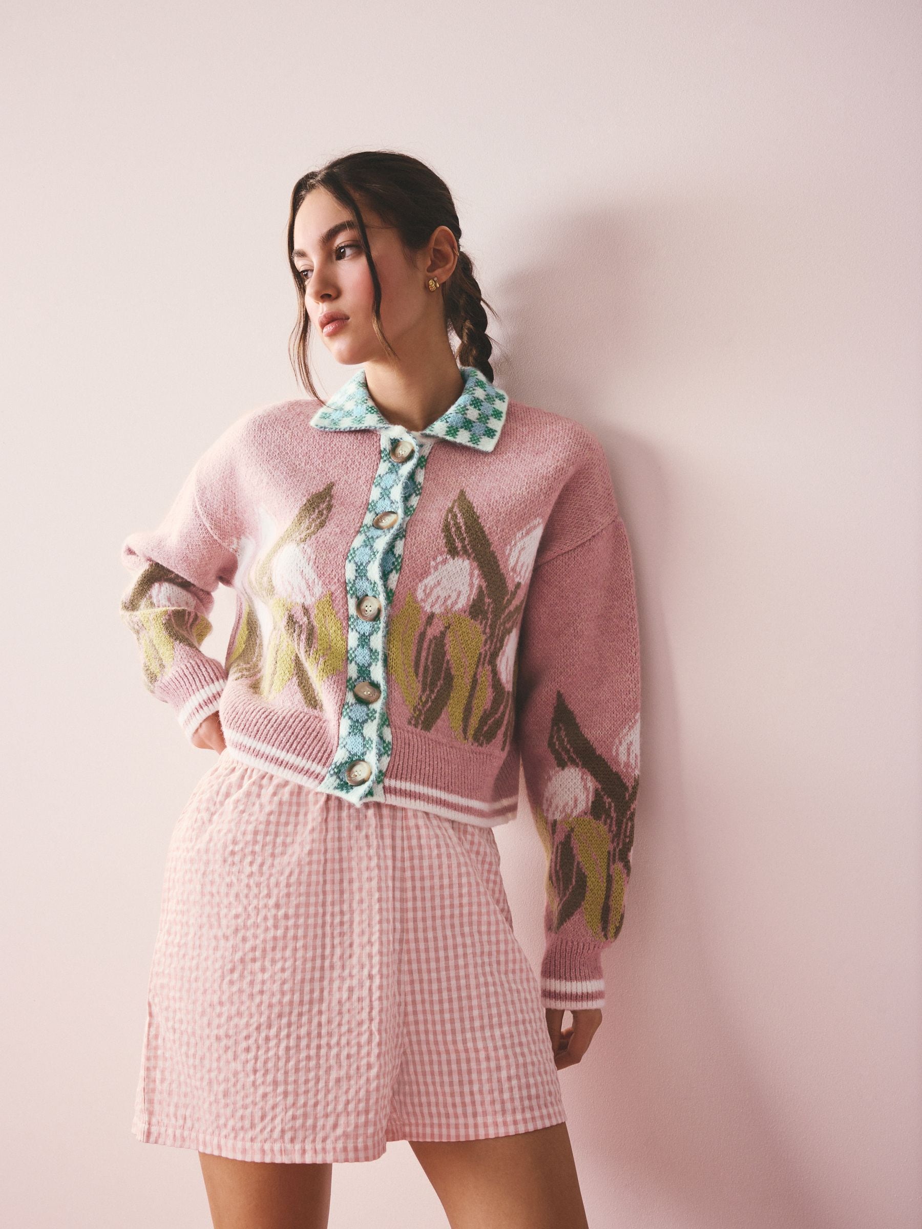 ANDMARY Rosie flower knit tops ピンク ANDMARY】Rosie flower knit tops