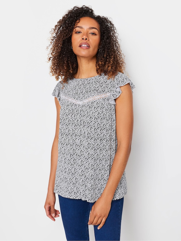 M&Co Black Animal Print Lace Insert Top - Image 1 of 5 M&Co Black Animal Print Lace Insert Top - Image 1 of 5