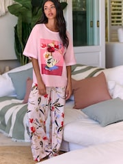 B by Ted Baker Pink Floral Cotton Viscose T-Shirt & Pyjamas Set - صورة 1 من 5