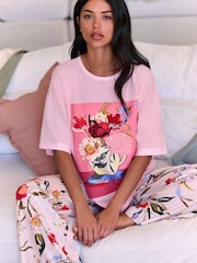 B by Ted Baker Pink Floral Cotton Viscose T-Shirt & Pyjamas Set - صورة 2 من 5