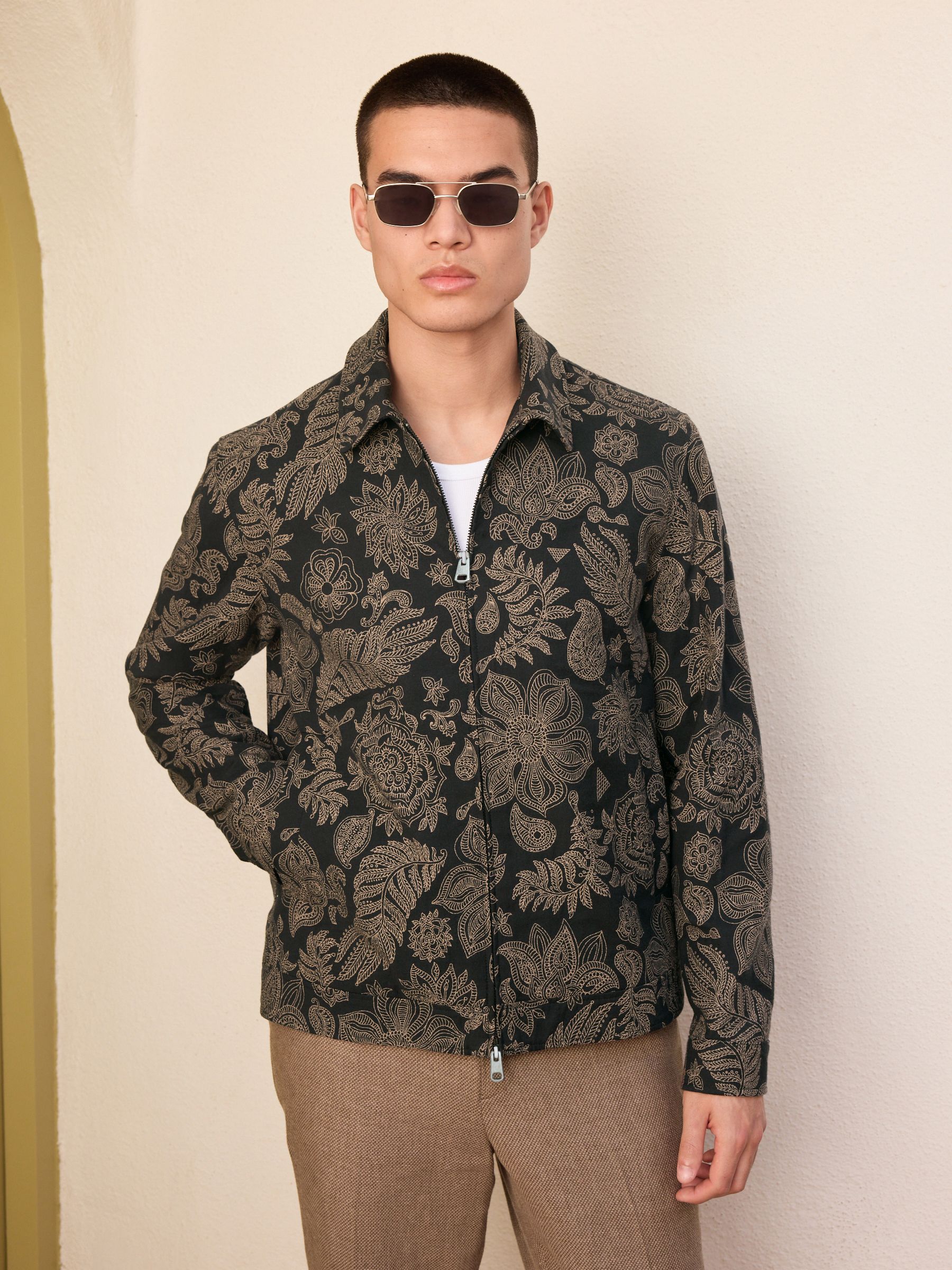 【新品】PIXEL FLOWER PRINT SHORT JACKET Buy Black Floral Patterned Zip Through Jacket from Next Romania