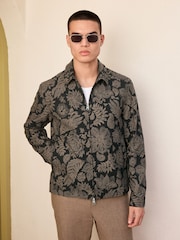 Black Floral Patterned Zip Through Jacket - Image 1 of 11