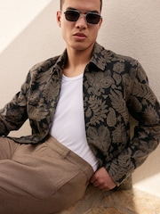 Black Floral Patterned Zip Through Jacket - Image 3 of 11