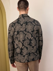 Black Floral Patterned Zip Through Jacket - Image 4 of 11