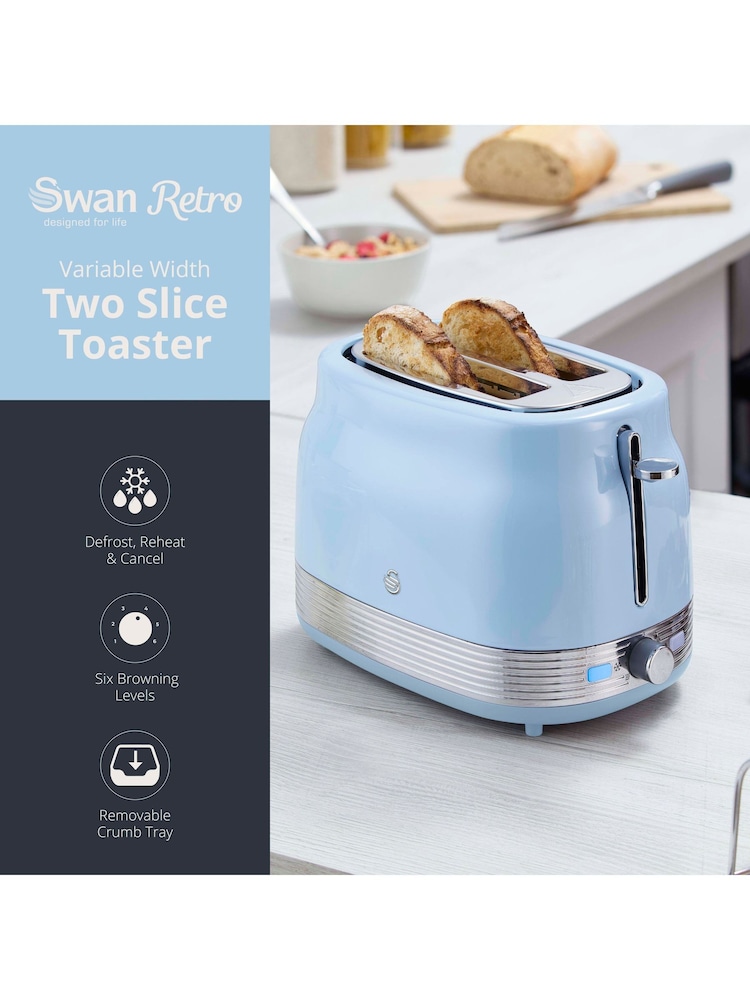 Swan Blue 930W Retro 2 Slice Toaster - Image 2 of 8