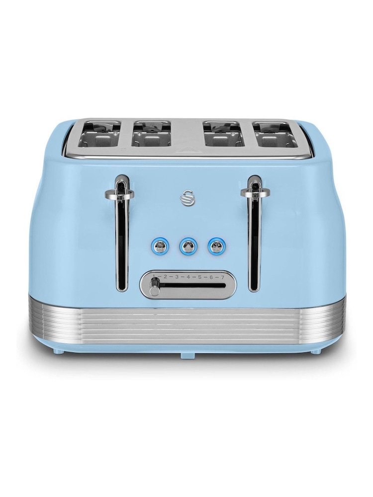 Swan Blue 1860W Retro 4 Slice Toaster - Image 1 of 8