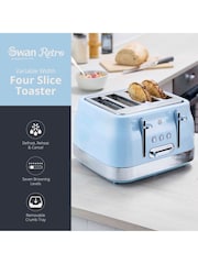 Swan Blue 1860W Retro 4 Slice Toaster - Image 2 of 8