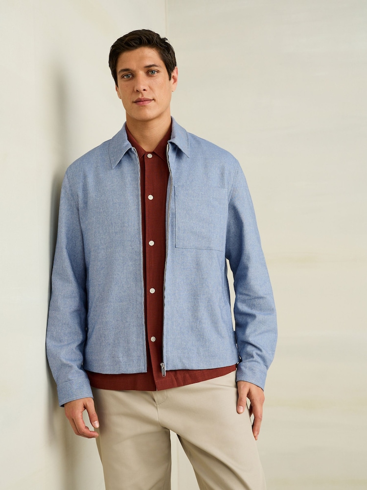 Blue Smart Zip Through Jacket with Linen - Image 1 of 10