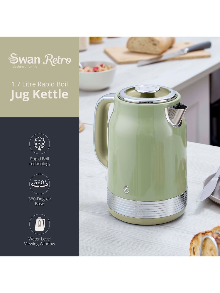 Swan Green 1.7L Retro Jug Kettle - Image 2 of 9 Swan Green 1.7L Retro Jug Kettle - Image 2 of 9