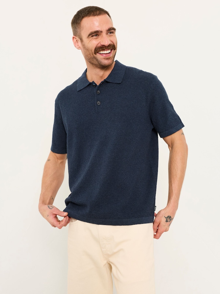 FatFace Portloe Navy Knitted Polo Shirt - Image 1 of 6