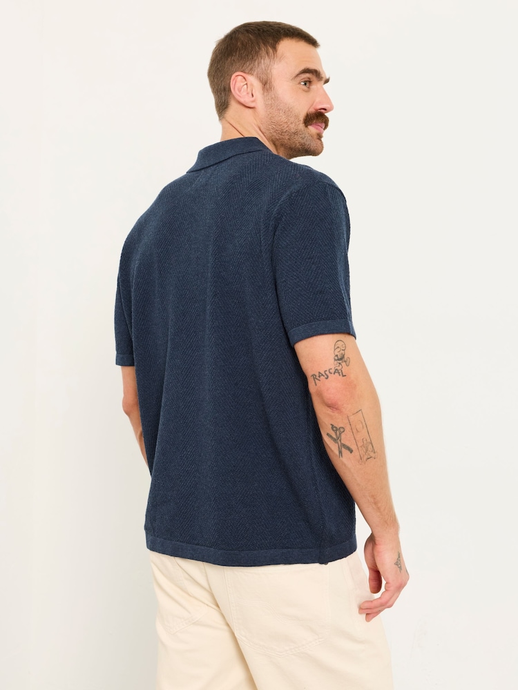 FatFace Portloe Navy Knitted Polo Shirt - Image 2 of 6