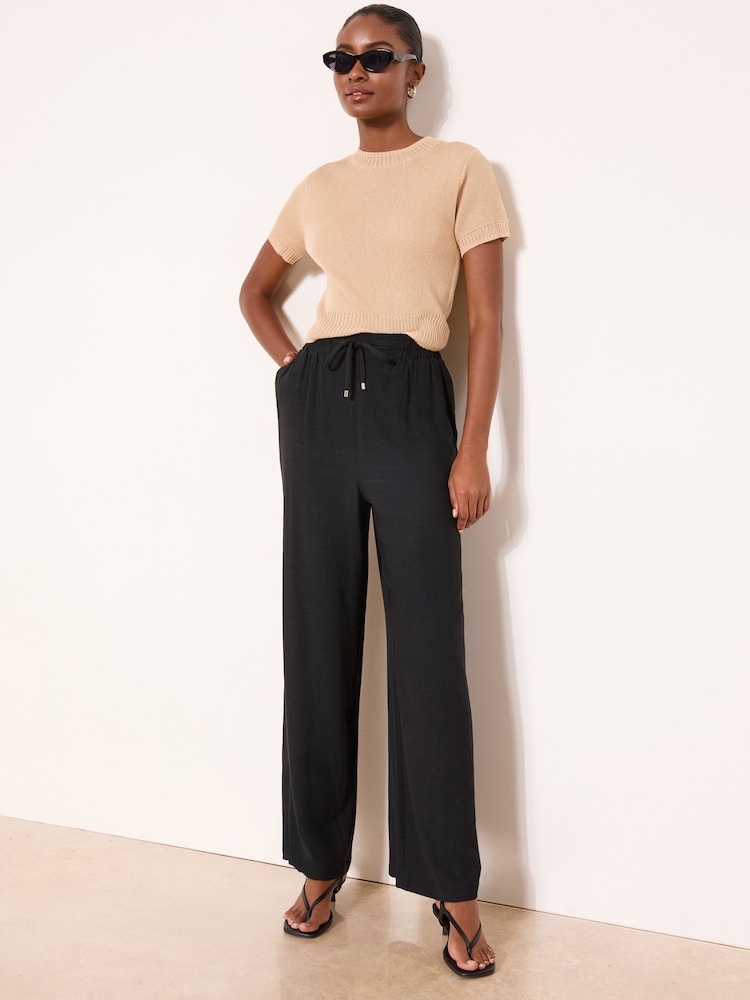 Lipsy Navy Petite Wide Leg Touch of Linen Trousers - Image 1 of 4 Lipsy Navy Petite Wide Leg Touch of Linen Trousers - Image 1 of 4