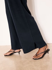 Lipsy Navy Petite  Wide Leg Touch of Linen Trousers - Image 3 of 4