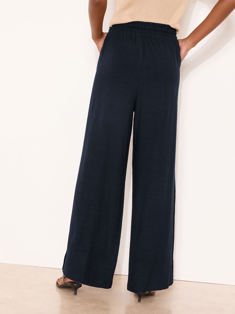 Lipsy Navy Petite Wide Leg Touch of Linen Trousers - Image 4 of 4 Lipsy Navy Petite Wide Leg Touch of Linen Trousers - Image 4 of 4