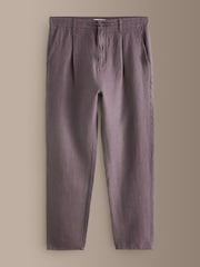 Mauve - Zožane hlače običajnega kroja - Signature 100% lanene nabrane chino hlače - Slika 8 iz 11