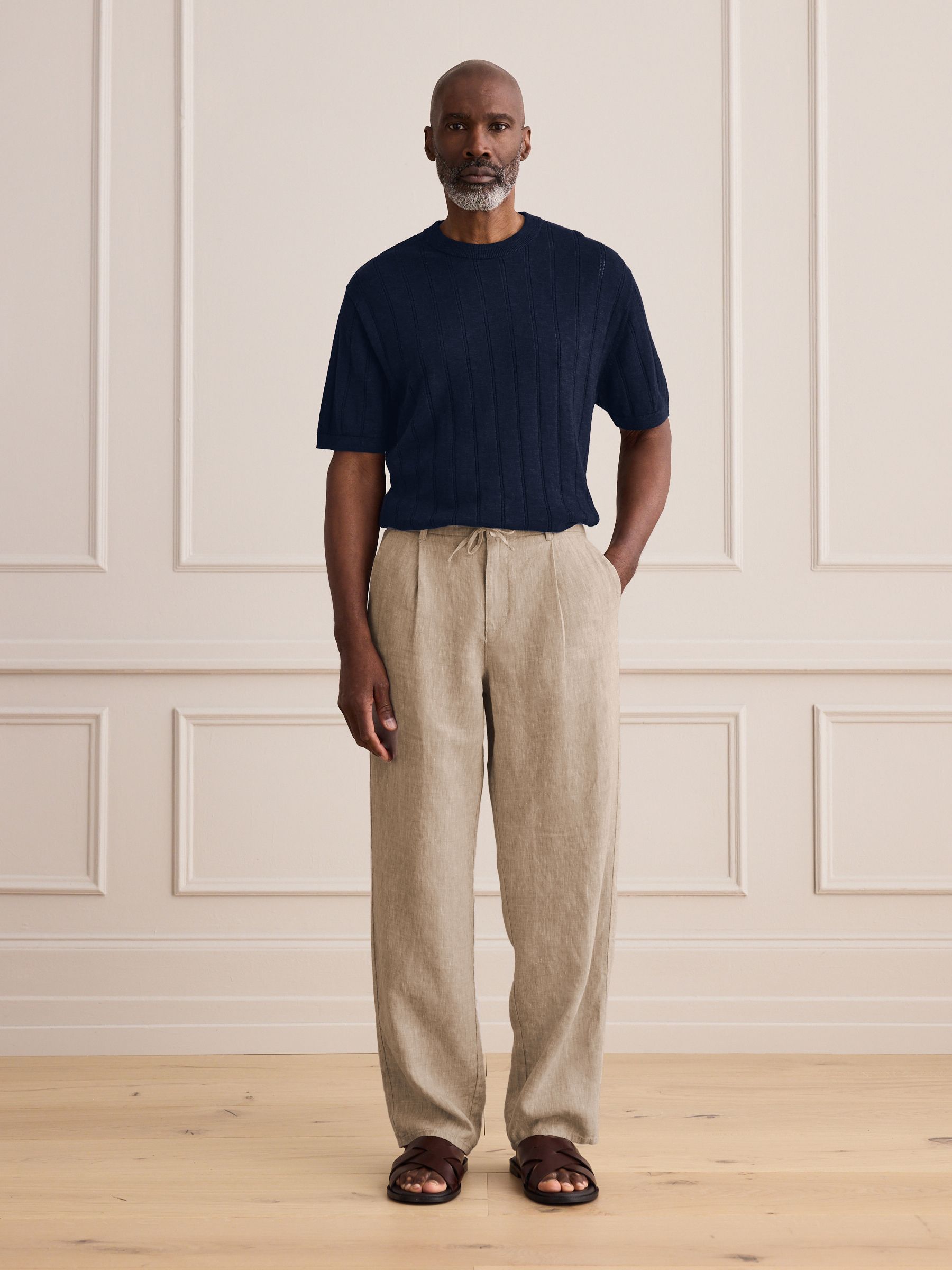 た*や様 【TAUPE】NYLON CONSTRUCTIVE WIDE PANT Buy Taupe Brown Relaxed Fit Signature 100% Linen Pleated Chino