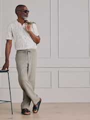 Taupe Brown Relaxed Fit Signature Linen Pleated Chino Trousers - Image 2 of 7