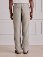 Taupe Brown Relaxed Fit Signature Linen Pleated Chino Trousers - Image 4 of 7
