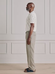 Taupe Brown Relaxed Fit Signature Linen Pleated Chino Trousers - Image 5 of 7