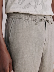 Taupe Brown Relaxed Fit Signature Linen Pleated Chino Trousers - Image 6 of 7