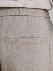 Taupe Brown Relaxed Fit Signature Linen Pleated Chino Trousers - Image 7 of 7