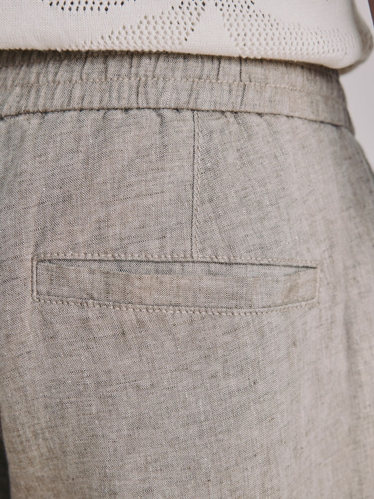 Taupe Brown Relaxed Fit Signature Linen Pleated Chino Trousers - Image 7 of 7