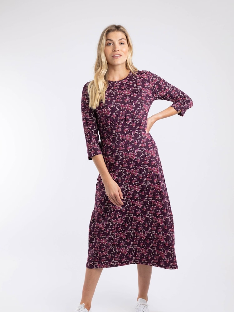 Weird Fish Purple Felicity Printed Jersey Midi Dress - Image 1 of 5 Weird Fish Purple Felicity Printed Jersey Midi Dress - Image 1 of 5