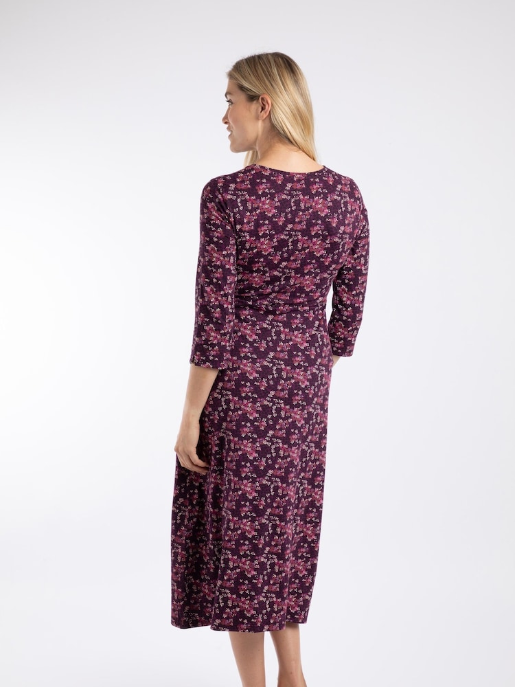 Weird Fish Purple Felicity Printed Jersey Midi Dress - Image 2 of 5 Weird Fish Purple Felicity Printed Jersey Midi Dress - Image 2 of 5
