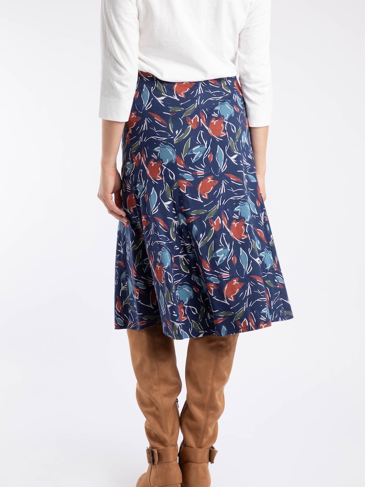 Weird Fish Navy Blue Lorient Printed Jersey Midi Skirt - Image 2 of 6 Weird Fish Navy Blue Lorient Printed Jersey Midi Skirt - Image 2 of 6
